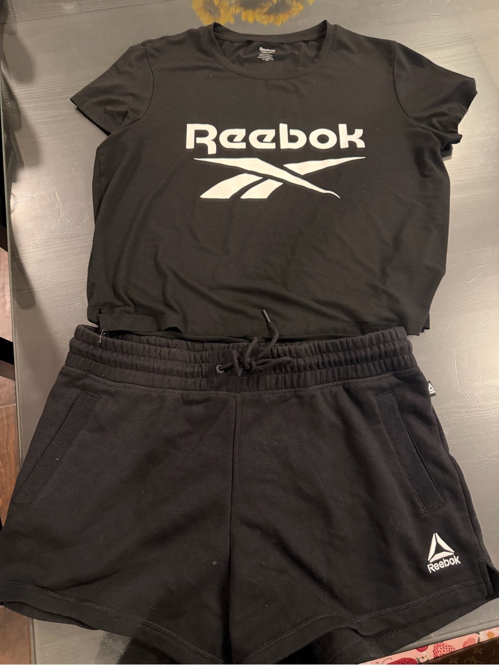Reebok Black Tee and Shorts Set with White Logo